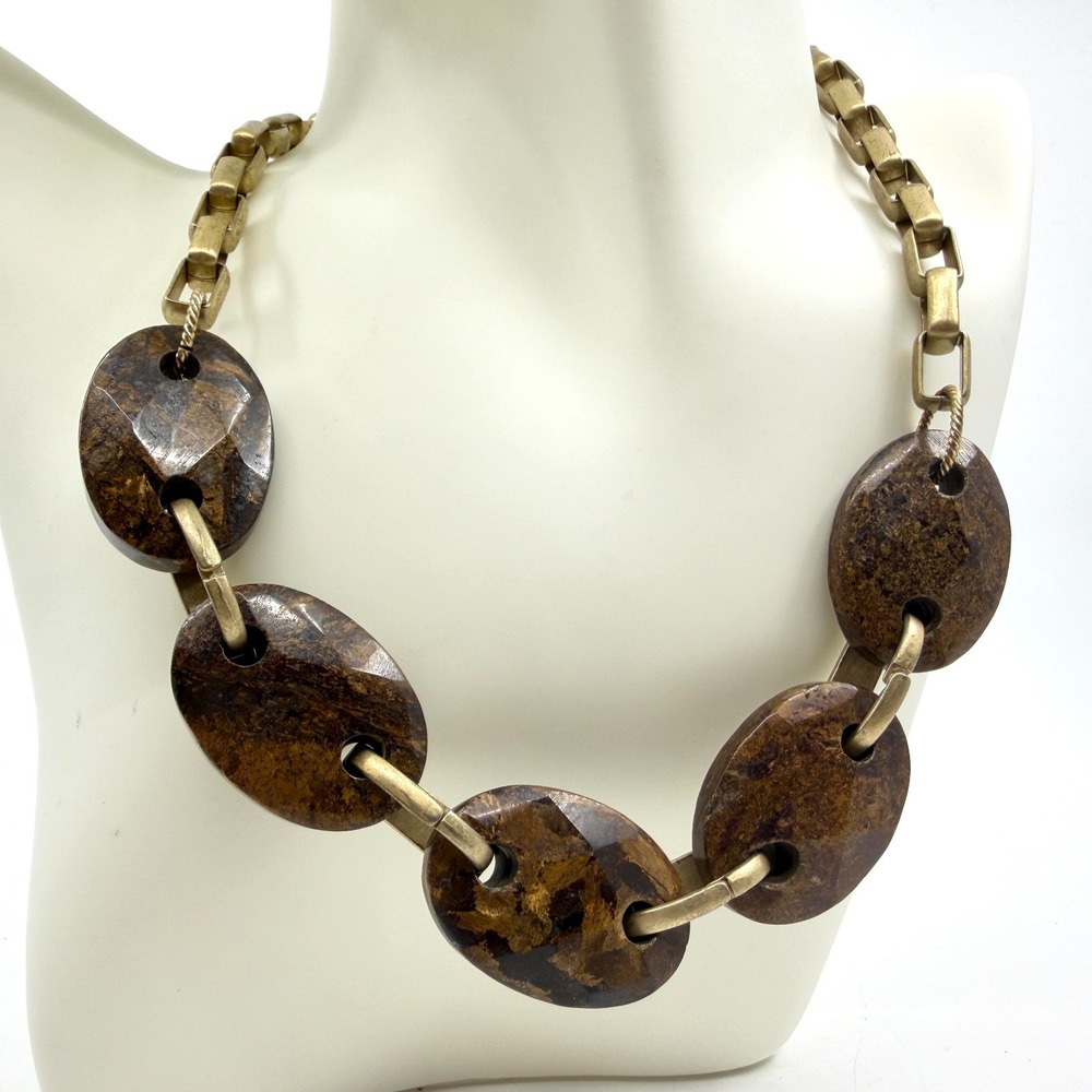 Statement Chunky Brown Stone Link Necklace Boho Festival Layering Gift Accessory